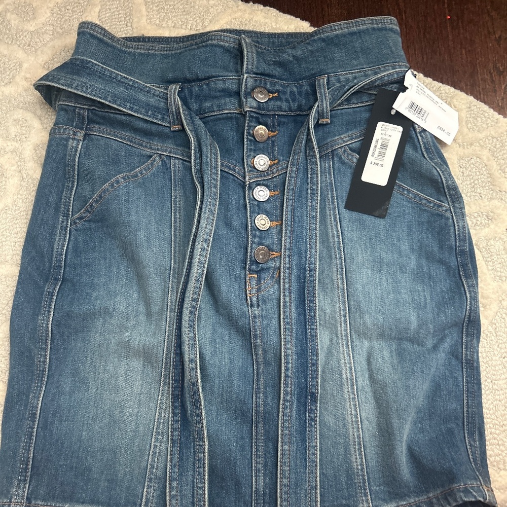 Veronica Beard Blue Denim Pencil Skirt with Front Buttons